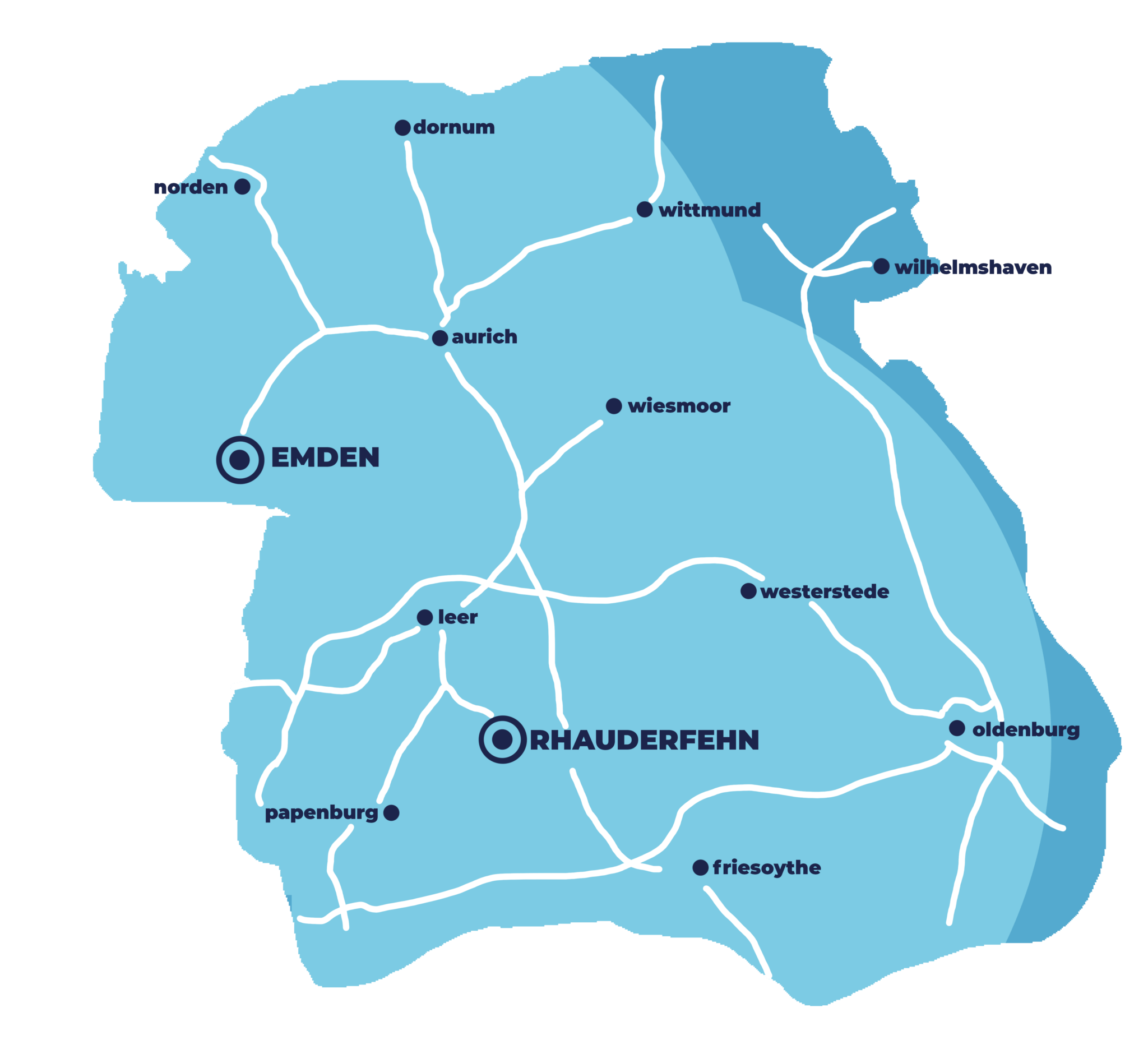 Die Standorte unserer Monteursunterkünfte in Ostfriesland